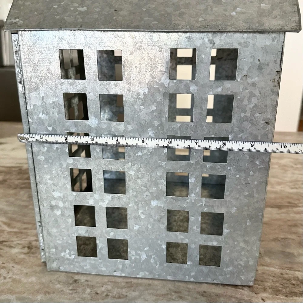 Large Holiday Galvanized Metal Luminary House / Christmas Village Lantern